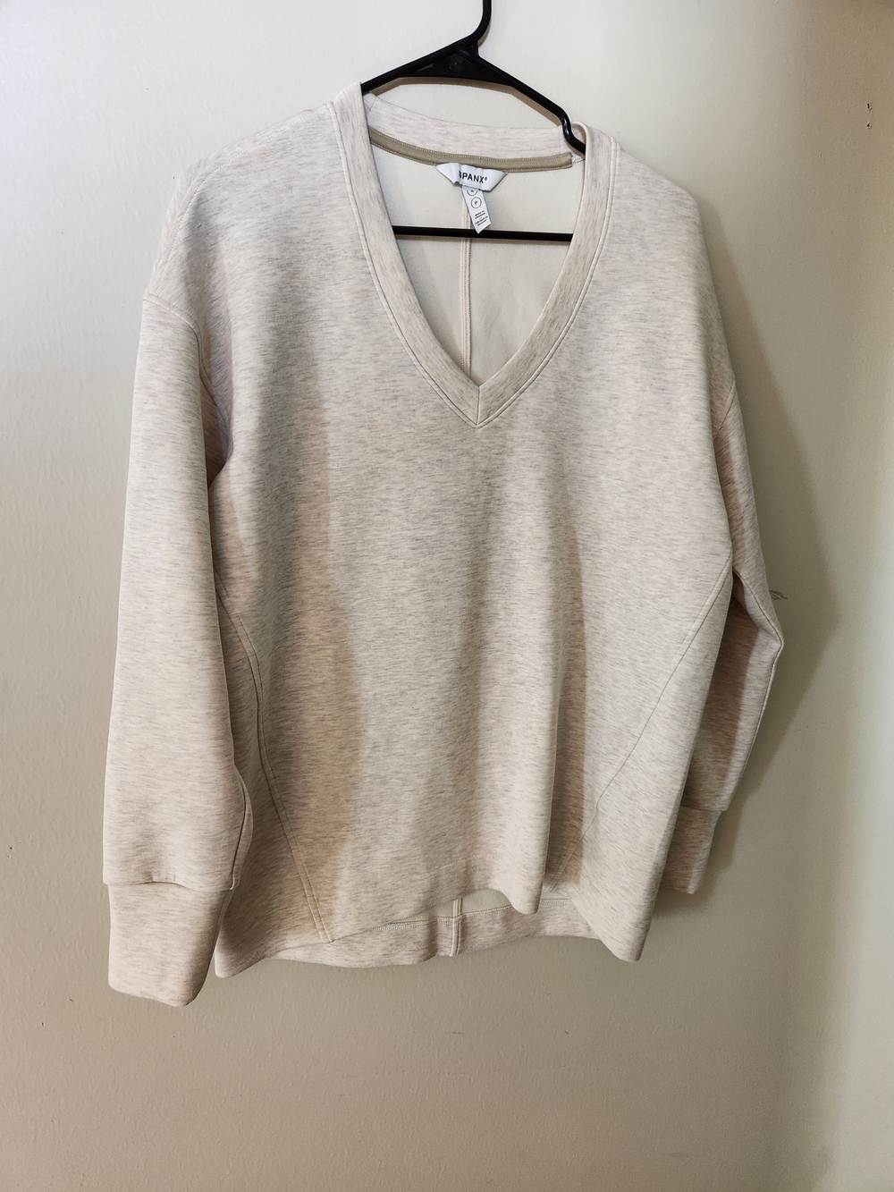 SPANX Light Cream V-Neck Pullover Sweatshirt S Small